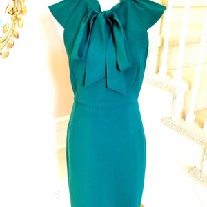 🆕J Crew Green Neck-tie sheath dress ruffle sleeve